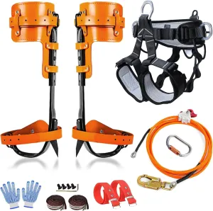 Tree Climbing Gear，Tree Climbing Spikes, Tree Climbing Gear with Adjustable Climbing Straps and Steel Core Flip Line, Rock Climbing Kit with Triple Lock Lanyard Adjuster