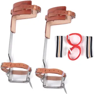 Tree Climbing Spike Set Adjustable Long Climbing Spurs with 2 Ankle Strap Climber Gear Safety Tool Stainless Steel Spikes Non-Slip Pedal for Climbers Logging Hunting Observation Fruit Picking