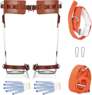 Tree Climbing Spike Set with Harness, Tree Climbing Equipment, Adjustable Tree Climbing Spurs Stainless Steel Climbing Tool - Double Nail Design, Strong and Sharp, Non-Lip