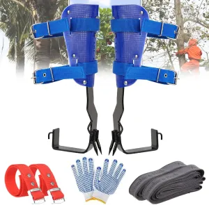 Tree Climbing Spikes Set, Climbing Harness with Sharp Double Teeth Weight Bearing 220lbs  Thick Steel Plate Material Adjustable Height 38-44CM Protect The Calf for Jungle Survival