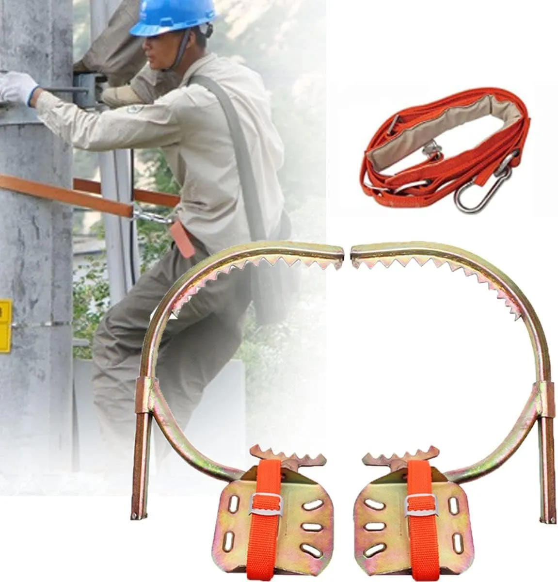 Tree Climbing Spikes Set, Non-Slip Stainless Steel Crampons with Adjustable Climbing Belt for Electricians, Stainless Steel Outdoor Sports Products Climbing Kit,350Model