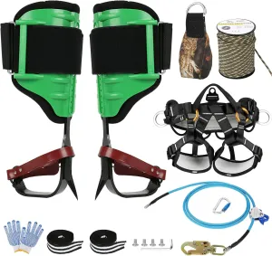 Tree Climbing Spikes Set Tree Climbing Gear Kit Adjustable Climbing Spurs Tool Leather Arborist Tree Climbing Kit with Protection Belt for Climbing Hunting Rescue Logging Observation
