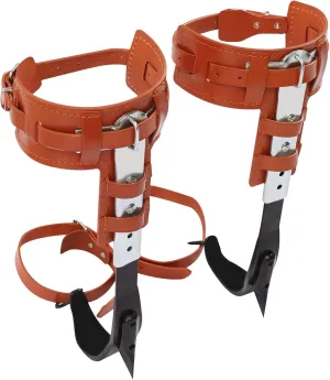 Tree Climbing Spikes, Stainless Steel Climbing Trees Gear with Cattle Hide Leggings Straps and Extra Straps for Outdoor Jungle Survival Fruit Picking