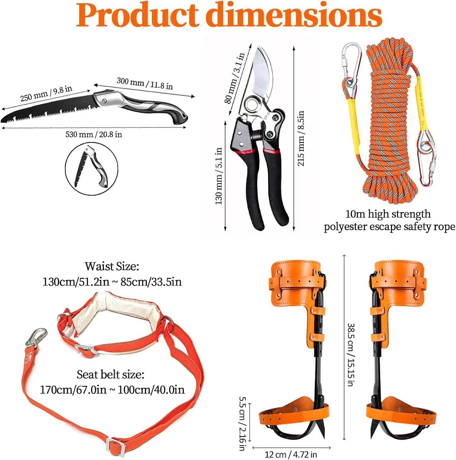 Tree Climbing Spikes,Tree Climbing Kit,Tree Climbing Gear,Suitable for Fruit Picking,Tree Climbing,Hunting