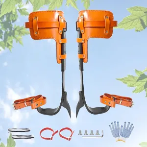 Tree Climbing Spikes,Upgrade Leather Tree Climbing Gear Set,Adjustable Tree Climbing Gear with Cattle Hide Leggings Straps,Tree Climbing Kit for Climbing Trees, Picking Fruit,Tree Trimming,Hunting
