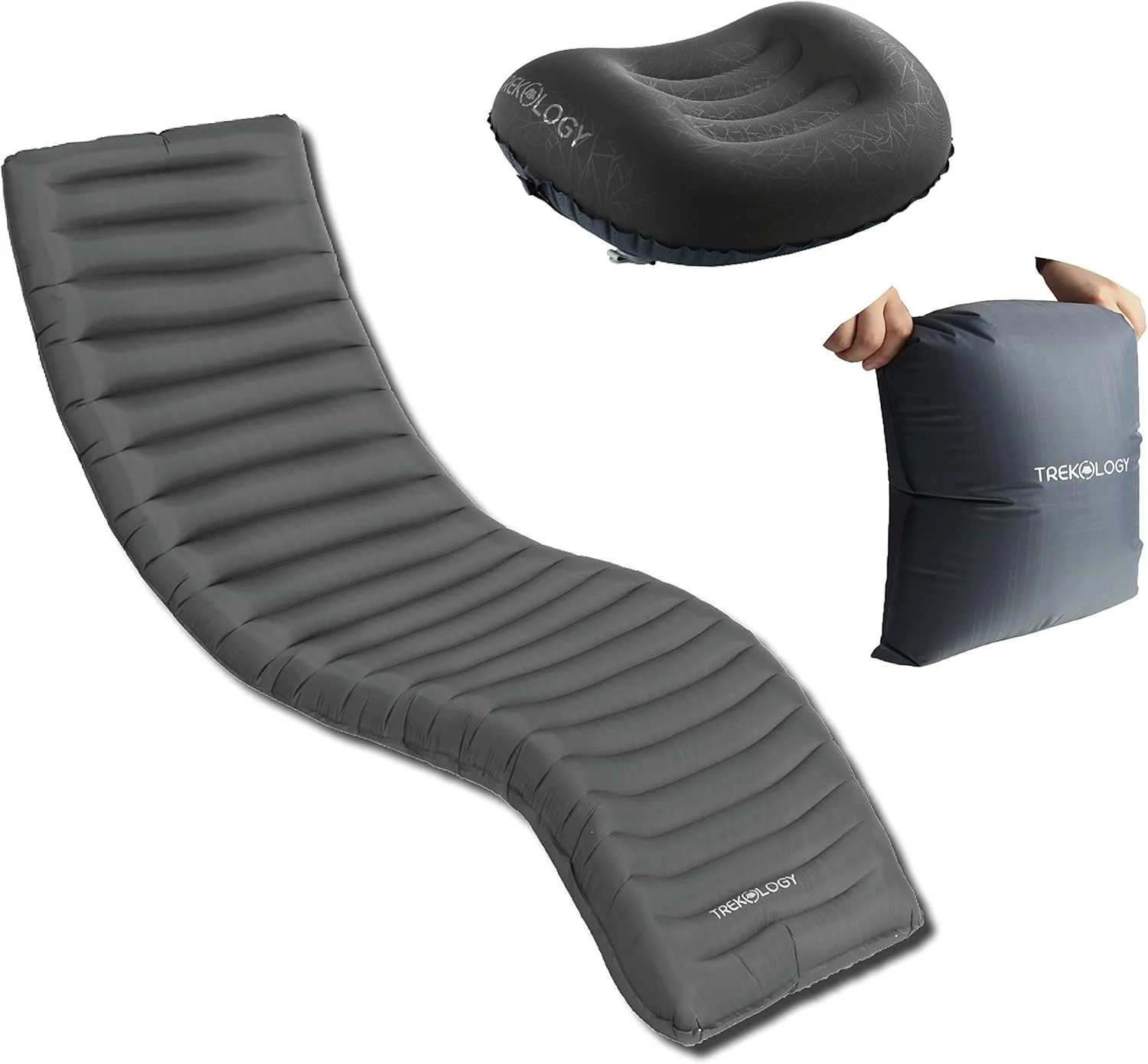 TREKOLOGY Bundle: ALUFT2.0(Black) & UL Sleeping Pad with Pump Sack-Compressible, Compact, Comfortable, Ergonomic Inflating Pillow, Inflatable Camping Mat for Travel, Camping, Hiking.