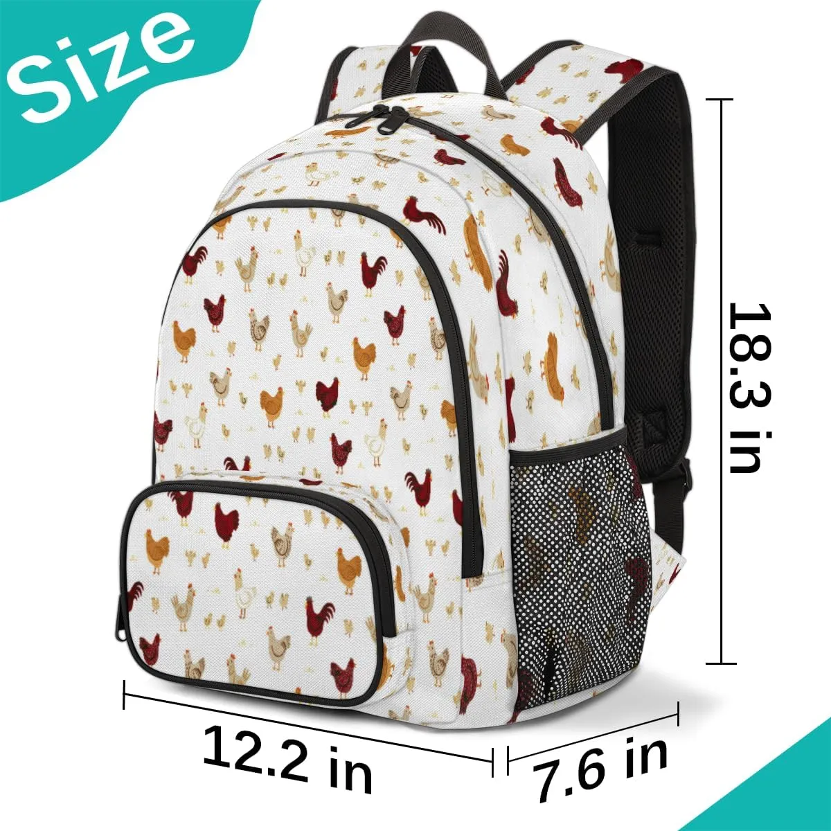 TropicalLife Farmhouse Rooster Chicken Bookbag 18 Inch School Backpack Teens Girls Boys Schoolbag Shoulder Computer Hiking Gym Travel Casual Travel Daypack