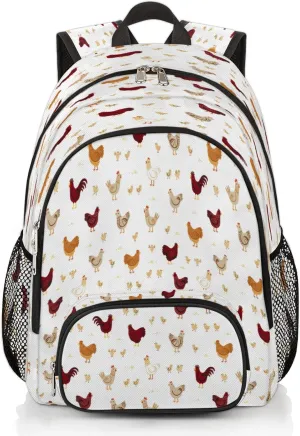 TropicalLife Farmhouse Rooster Chicken Bookbag 18 Inch School Backpack Teens Girls Boys Schoolbag Shoulder Computer Hiking Gym Travel Casual Travel Daypack