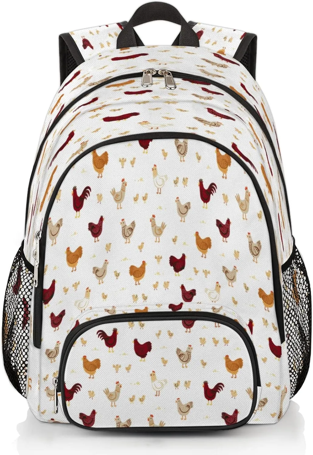 TropicalLife Farmhouse Rooster Chicken Bookbag 18 Inch School Backpack Teens Girls Boys Schoolbag Shoulder Computer Hiking Gym Travel Casual Travel Daypack