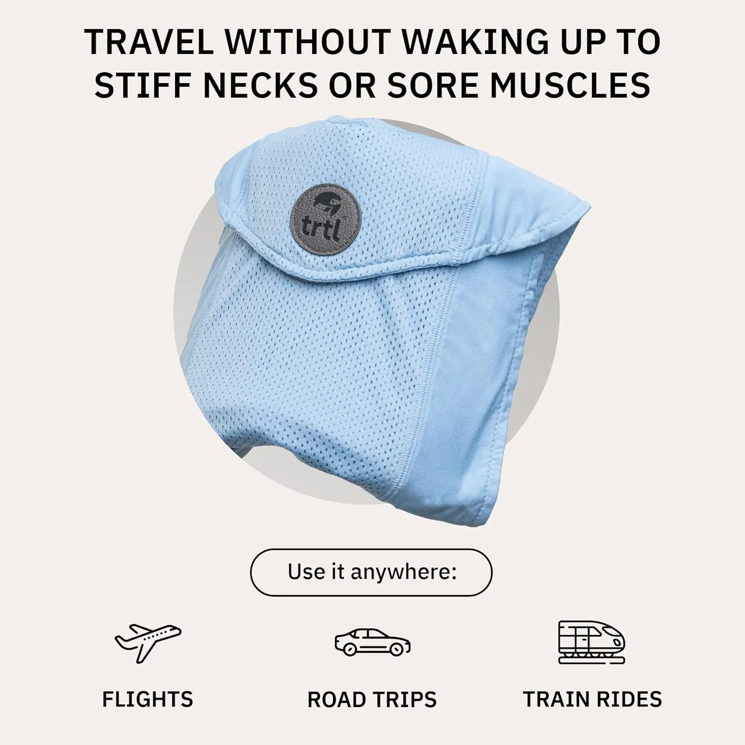 trtl Travel Pillow Cool for Neck Support - Cooling Travel Pillows for Airplanes - with Breathable Fabric - Lightweight and Easy to Carry - Glacier Blue