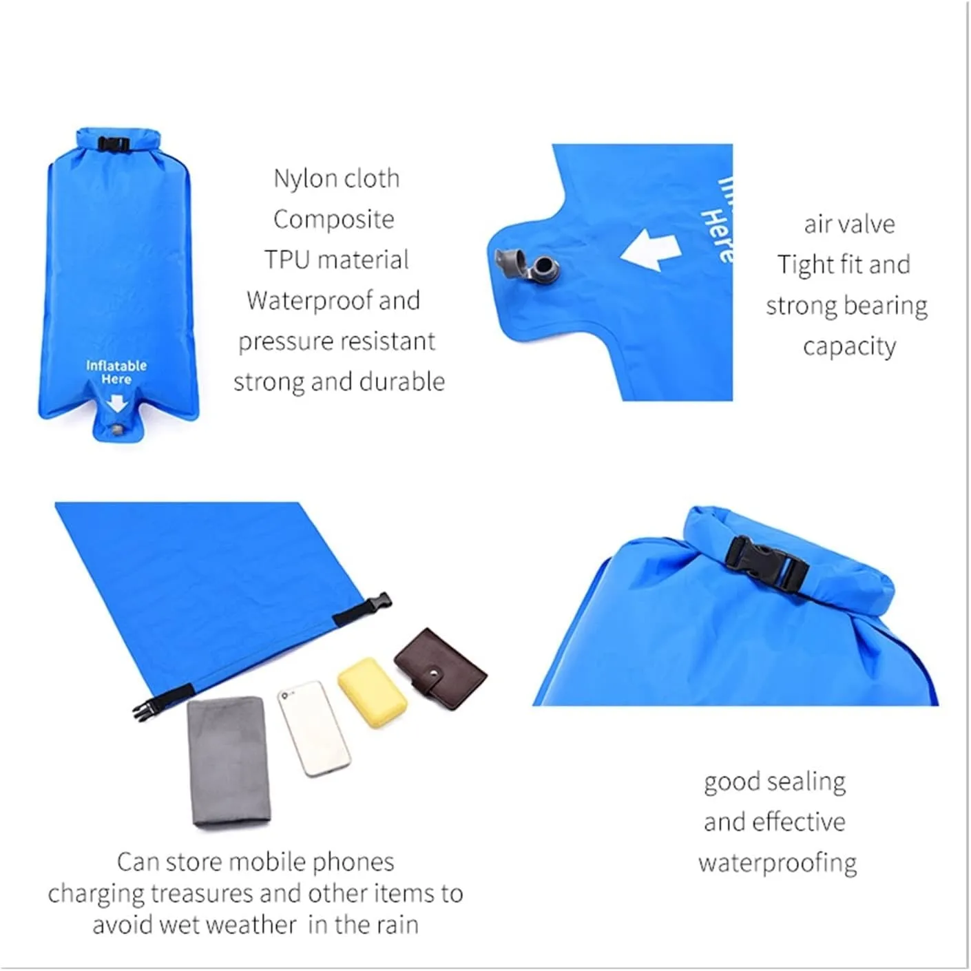 TUFFS Camping Sleeping Pad Inflatable Air Mattresses Outdoor Mat Furniture Bed Ultralight Cushion Pillow Hiking Trekking (Color : Blue, Size : /)
