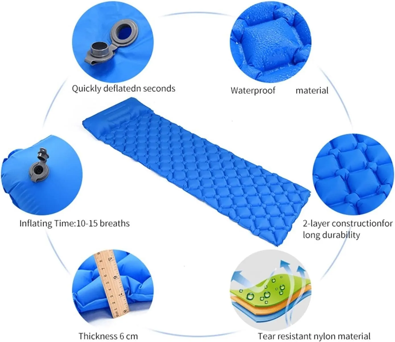 TUFFS Camping Sleeping Pad Inflatable Air Mattresses Outdoor Mat Furniture Bed Ultralight Cushion Pillow Hiking Trekking (Color : Blue, Size : /)