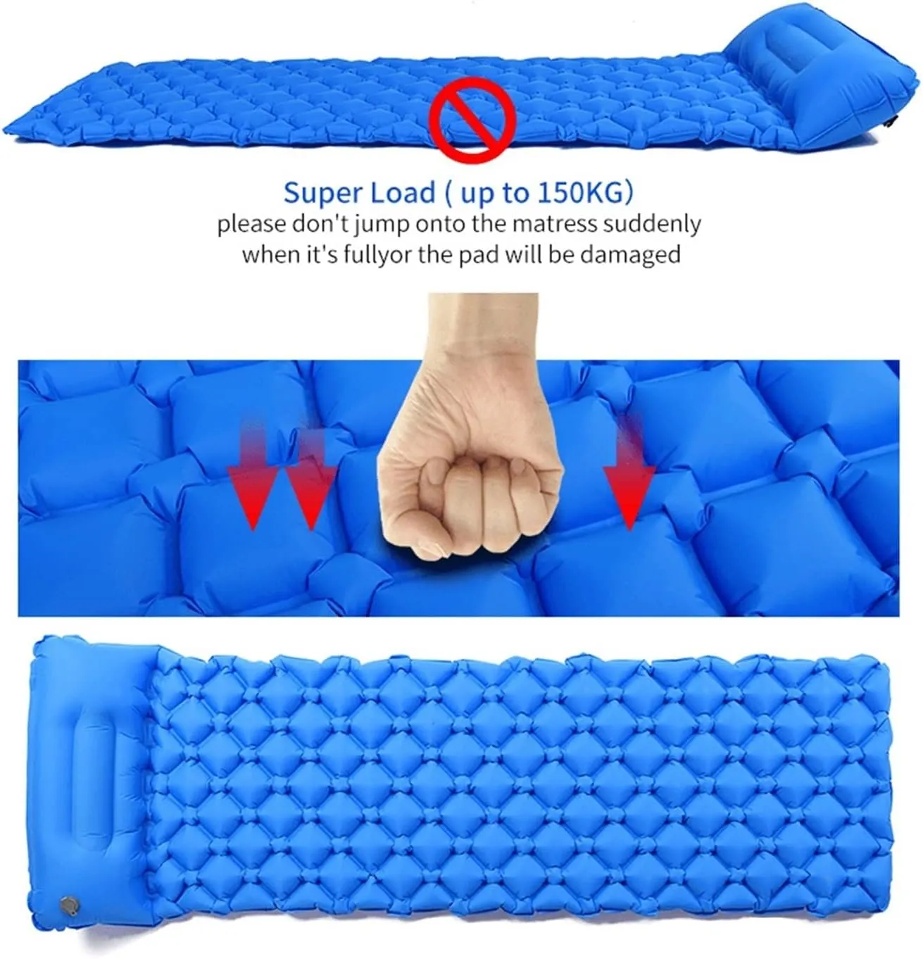 TUFFS Camping Sleeping Pad Inflatable Air Mattresses Outdoor Mat Furniture Bed Ultralight Cushion Pillow Hiking Trekking (Color : Blue, Size : /)
