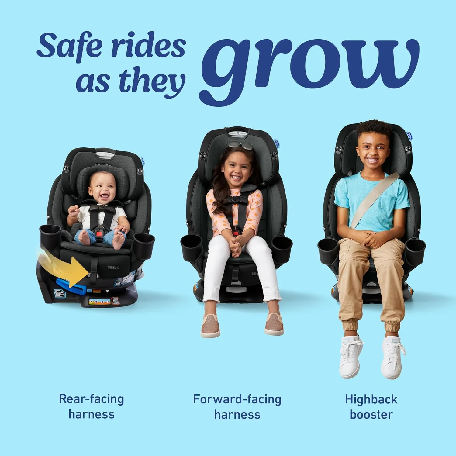 Turn2Me 3-in-1 Convertible Car Seat, Brighton, Featuring Headrest and Harness Adjust, Easy Installation and Steel Reinforced Frame