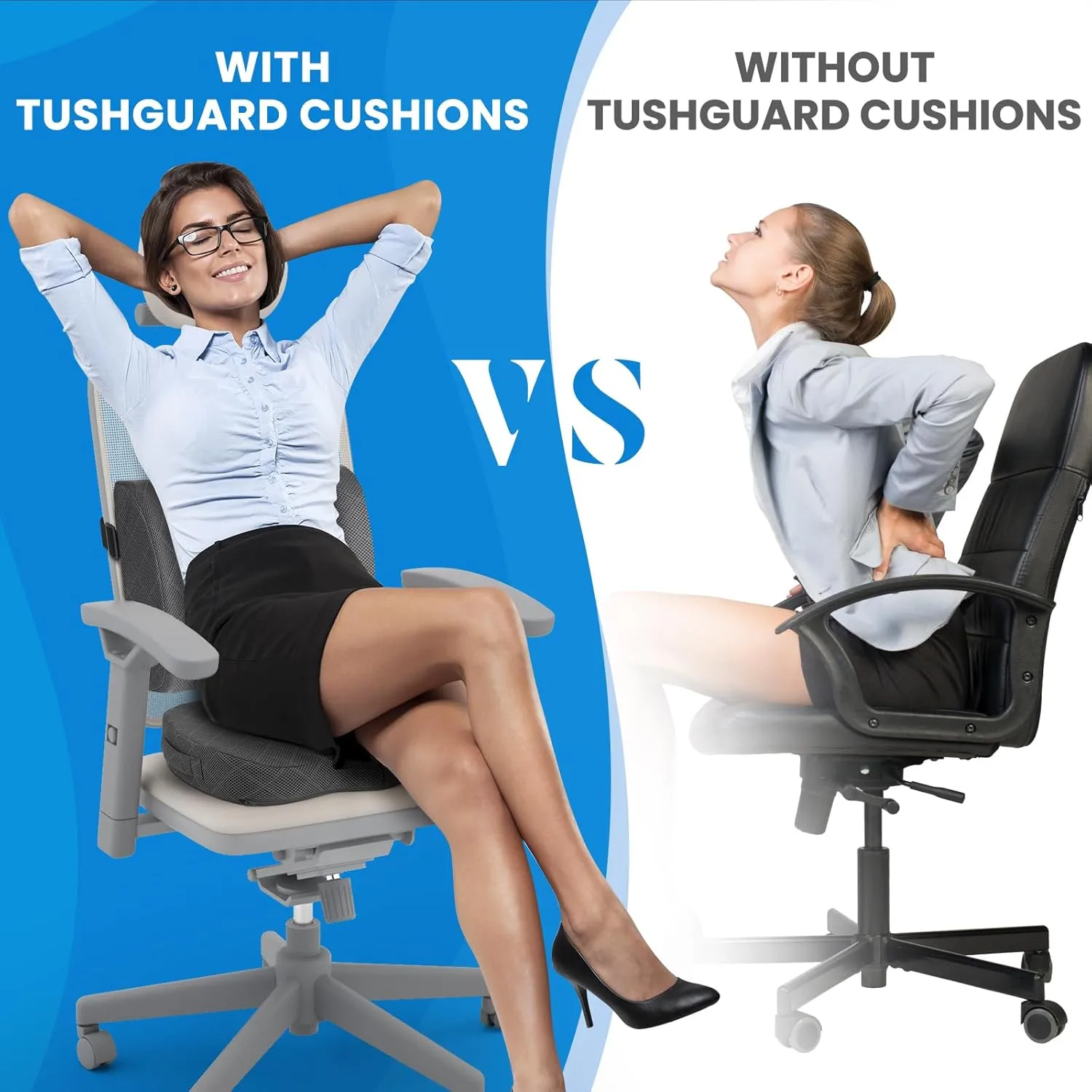 TushGuard Back&Seat Cushion, Car Seat Office Chair Cushions, Sciatica & Back Coccyx Tailbone Discomfort Easing Chair Pad, Memory Foam Lumbar Support Pillow for Desk, Wheelchair, Driving (Grey)