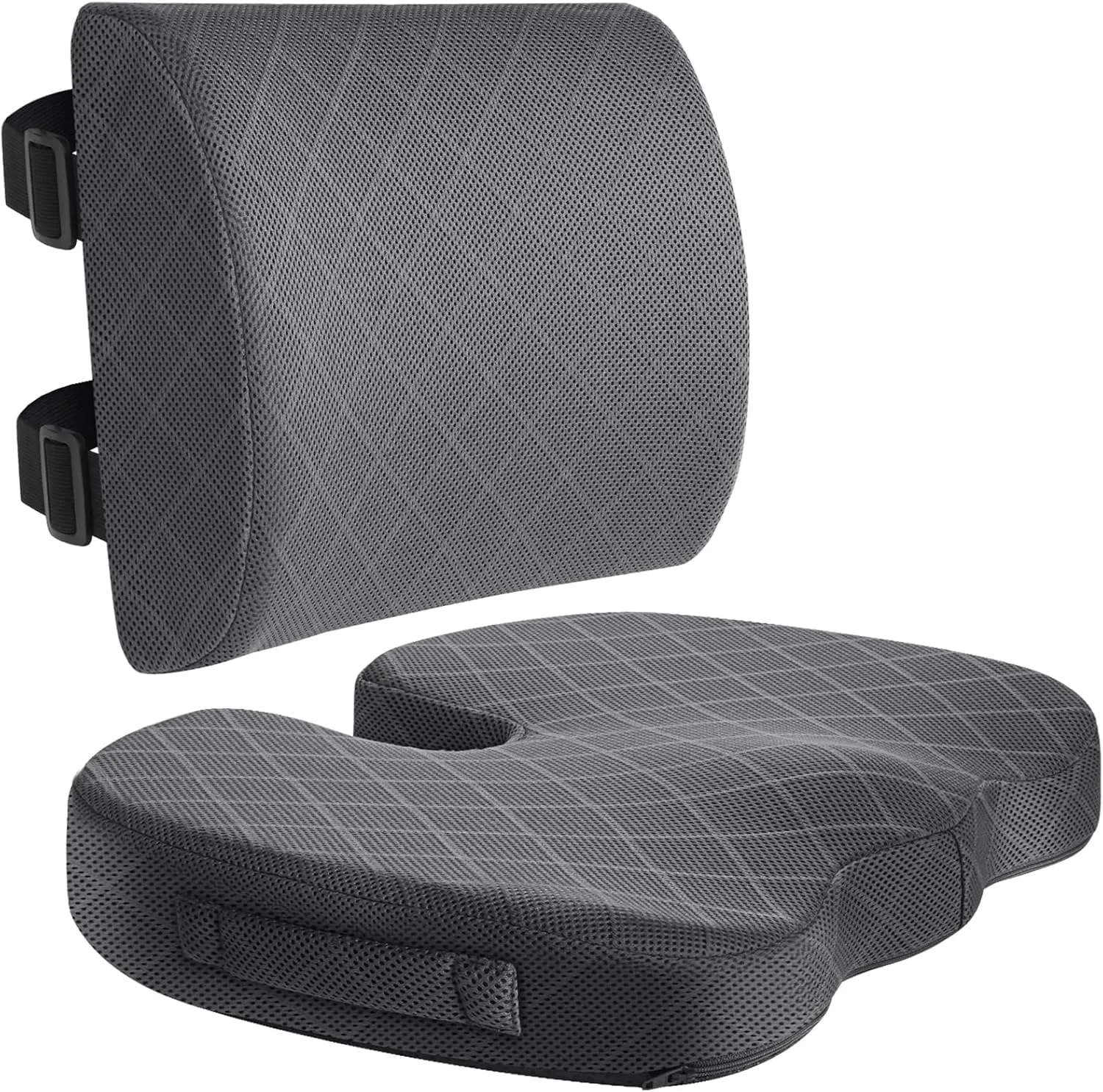 TushGuard Back&Seat Cushion, Car Seat Office Chair Cushions, Sciatica & Back Coccyx Tailbone Discomfort Easing Chair Pad, Memory Foam Lumbar Support Pillow for Desk, Wheelchair, Driving (Grey)