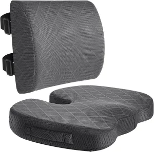 TushGuard Back&Seat Cushion, Car Seat Office Chair Cushions, Sciatica & Back Coccyx Tailbone Discomfort Easing Chair Pad, Memory Foam Lumbar Support Pillow for Desk, Wheelchair, Driving (Grey)