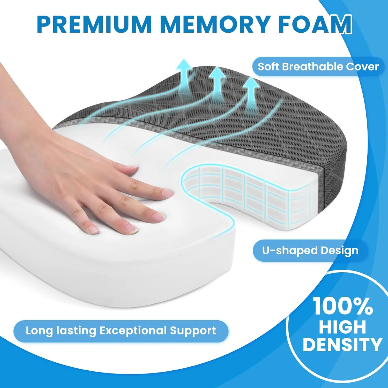 TushGuard Back&Seat Cushion, Car Seat Office Chair Cushions, Sciatica & Back Coccyx Tailbone Discomfort Easing Chair Pad, Memory Foam Lumbar Support Pillow for Desk, Wheelchair, Driving (Grey)