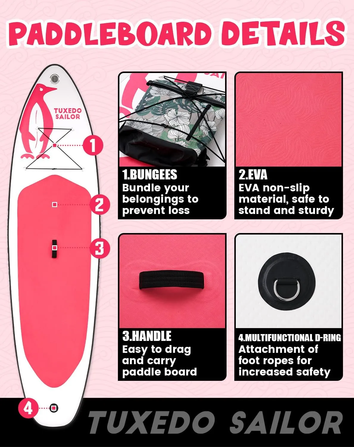 Tuxedo Sailor 10'6"×33"×6" Inflatable Stand Up Paddle Board with Premium SUP Accessories,Paddle Boards for Adults & Youth of All Skill Levels