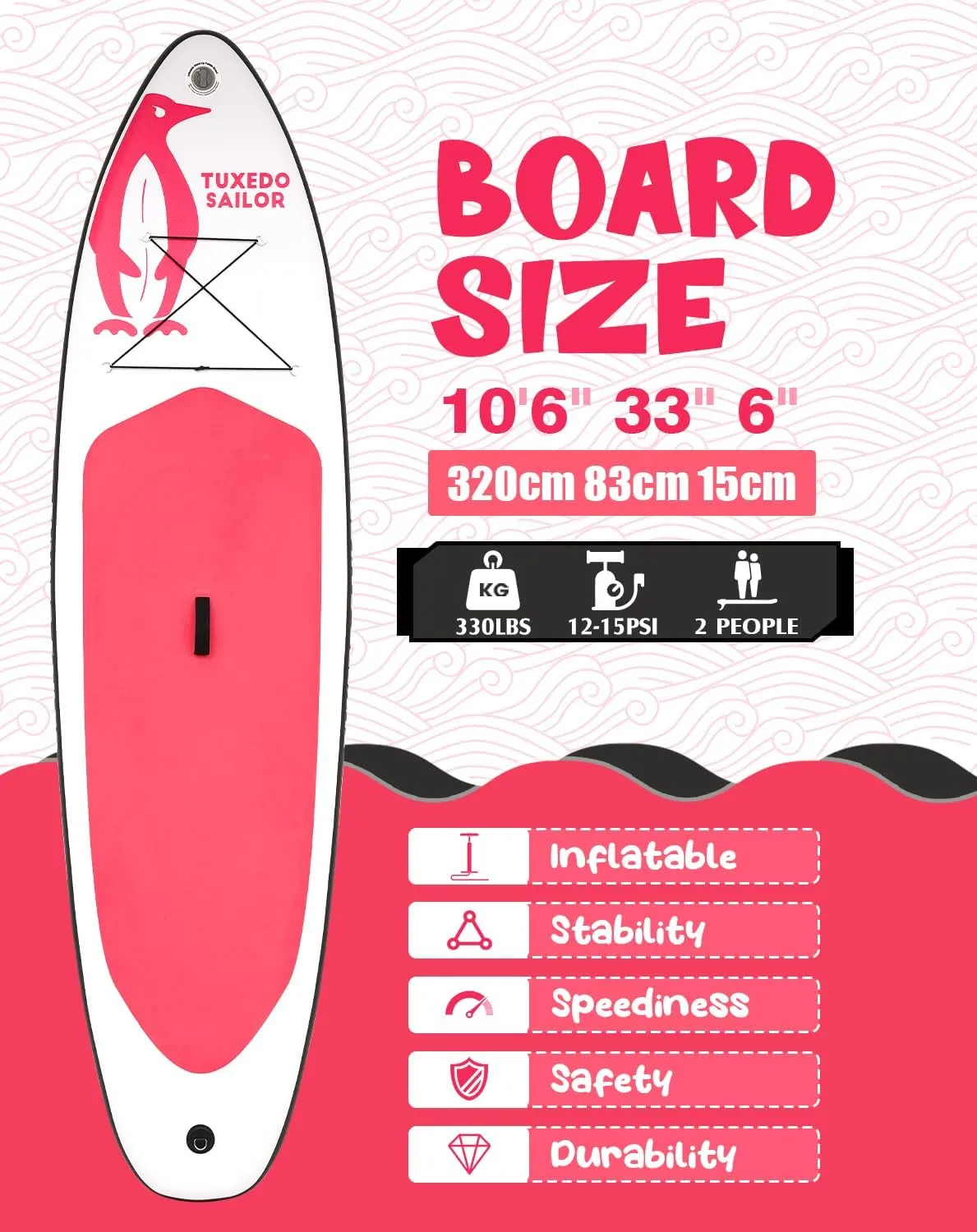 Tuxedo Sailor 10'6"×33"×6" Inflatable Stand Up Paddle Board with Premium SUP Accessories,Paddle Boards for Adults & Youth of All Skill Levels