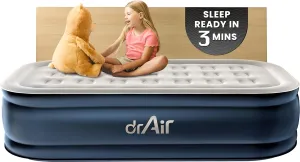 Twin Air Mattress, 18” Raised Inflatable Bed with Built-in Pump, Waterproof Velvety Top, Ergonomic Design, Reinforced Support, and Carry Bag for Home, Camping, and Guests