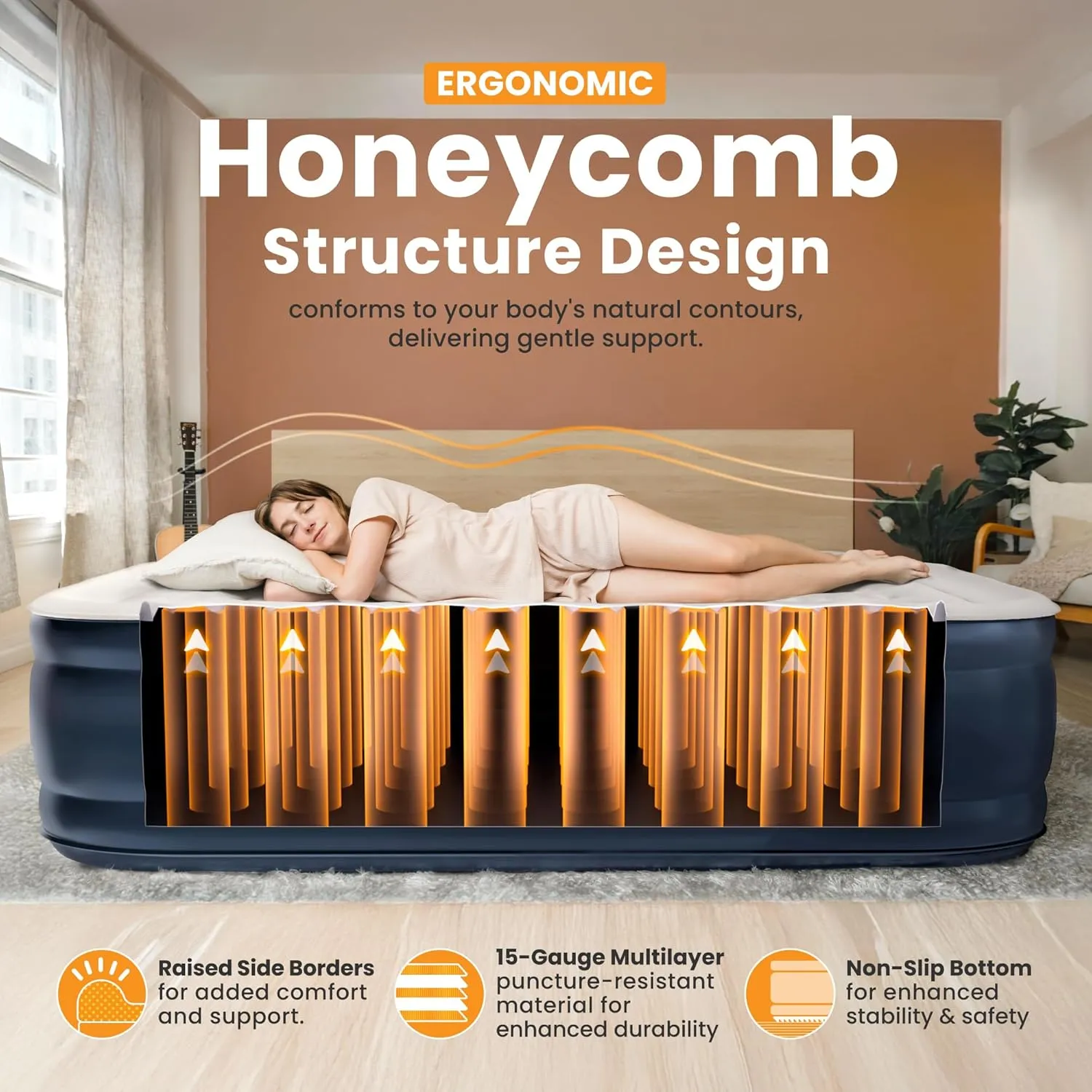 Twin Air Mattress, 18” Raised Inflatable Bed with Built-in Pump, Waterproof Velvety Top, Ergonomic Design, Reinforced Support, and Carry Bag for Home, Camping, and Guests