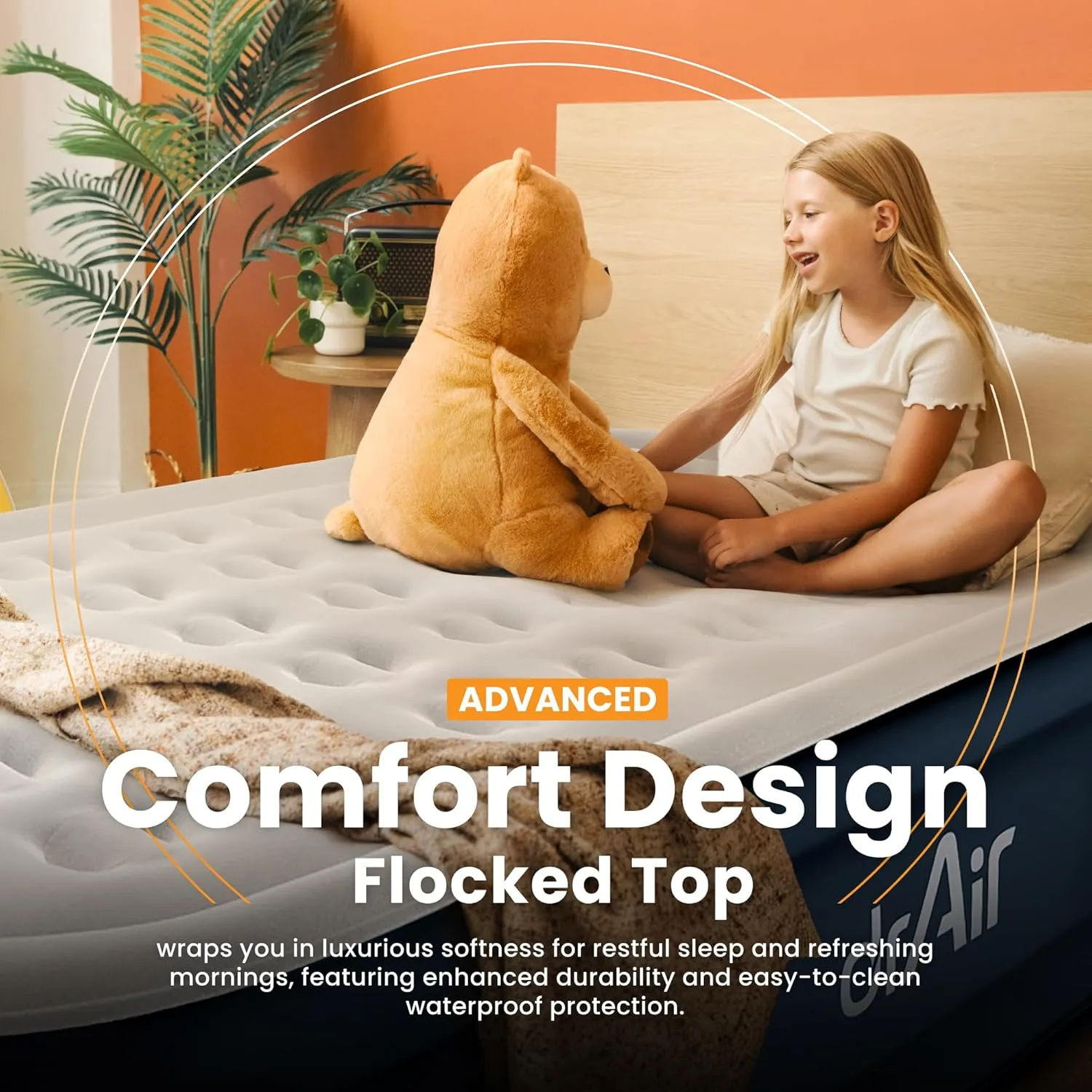 Twin Air Mattress, 18” Raised Inflatable Bed with Built-in Pump, Waterproof Velvety Top, Ergonomic Design, Reinforced Support, and Carry Bag for Home, Camping, and Guests