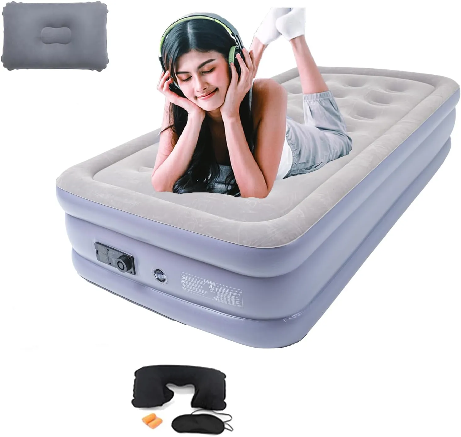Twin Air Mattress Bed with Built in Pump,16 Inches High Airbed Inflatable Mattress,Comfort Thickened Blow Up Air Bed,Travel Sleeping Bed Pad for Guests Home (Twin Size)