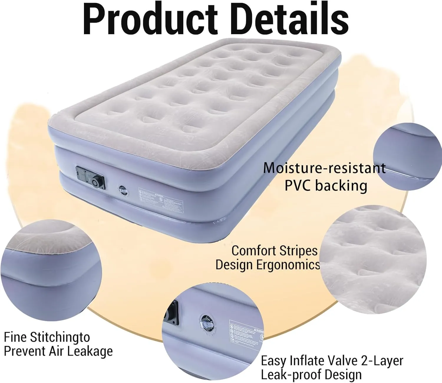 Twin Air Mattress Bed with Built in Pump,16 Inches High Airbed Inflatable Mattress,Comfort Thickened Blow Up Air Bed,Travel Sleeping Bed Pad for Guests Home (Twin Size)