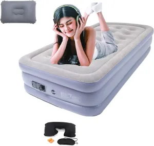 Twin Air Mattress Bed with Built in Pump,16 Inches High Airbed Inflatable Mattress,Comfort Thickened Blow Up Air Bed,Travel Sleeping Bed Pad for Guests Home (Twin Size)