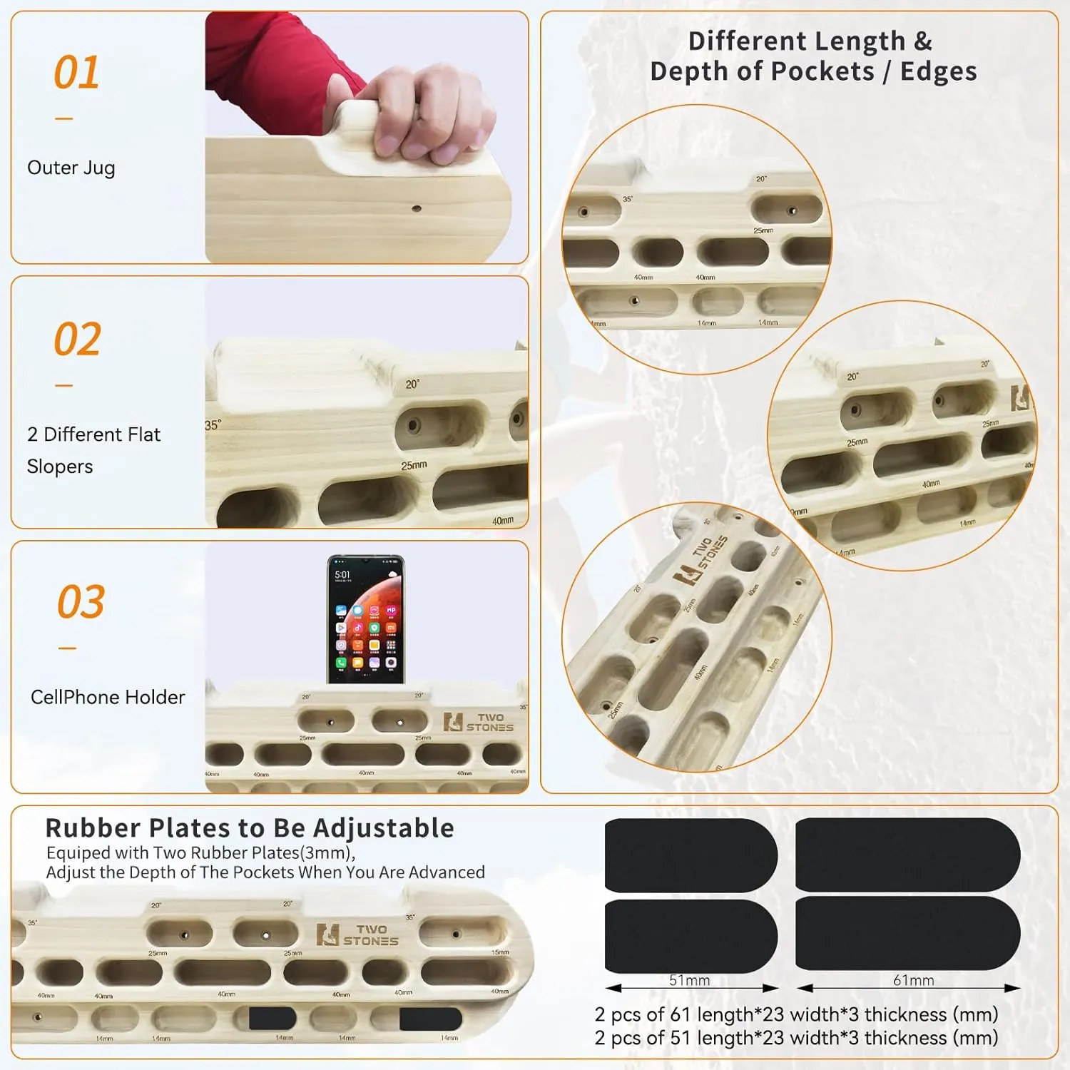 TWO STONES Rock Climbing Fingerboard Door Mounted Training Station as Rock Climbing Hangboard Climbing Pull Up Bar, Rock Climbing Board for Hanging Practice and Finger Strength Training