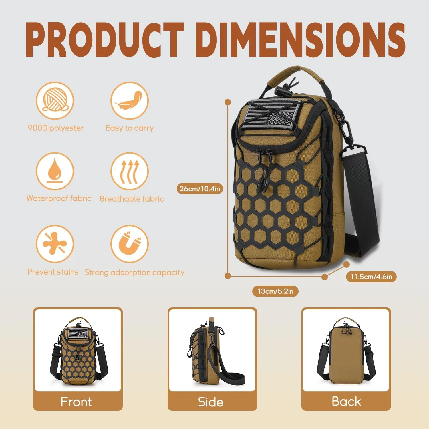 Ultra-Strong Magnetic Gym Bag - Versatile Fitness, Work, Travel & Sports Backpack with Stylish Design, Durable Material & Multi-Size Water Bottle Holder (Khaki)