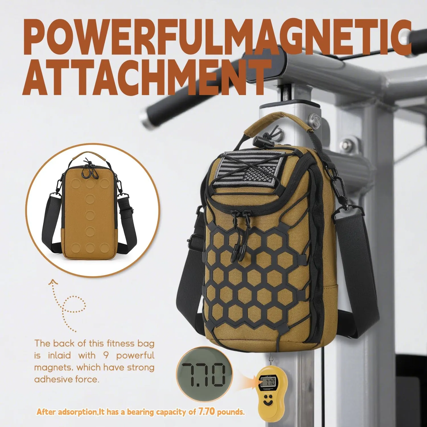 Ultra-Strong Magnetic Gym Bag - Versatile Fitness, Work, Travel & Sports Backpack with Stylish Design, Durable Material & Multi-Size Water Bottle Holder (Khaki)