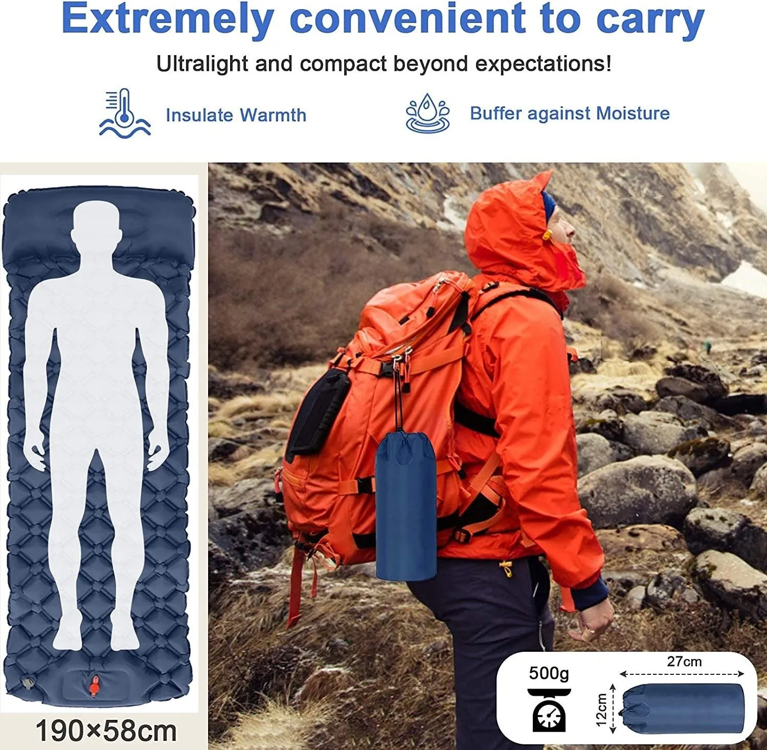 Ultralight Inflatable Camping Sleeping Pad With Pillow For Travelling And Hiking