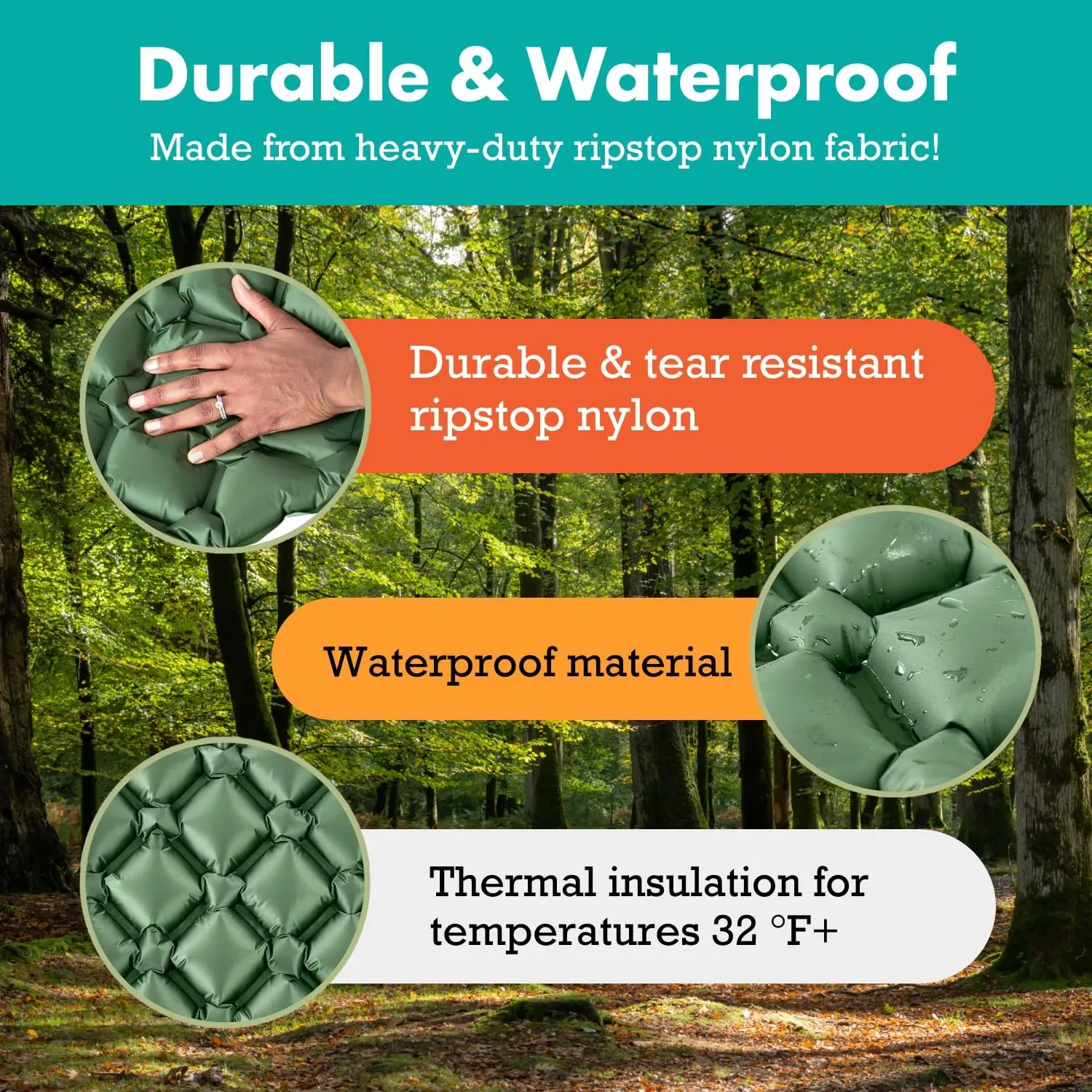 Ultralight Sleeping Pad - Inflatable Sleeping Mat for Camping, Hiking, Backpacking - 74x22 Inches Compact Air Mattress, Waterproof Gear for Travel Outdoors - Green