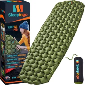 Ultralight Sleeping Pad - Inflatable Sleeping Mat for Camping, Hiking, Backpacking - 74x22 Inches Compact Air Mattress, Waterproof Gear for Travel Outdoors - Green