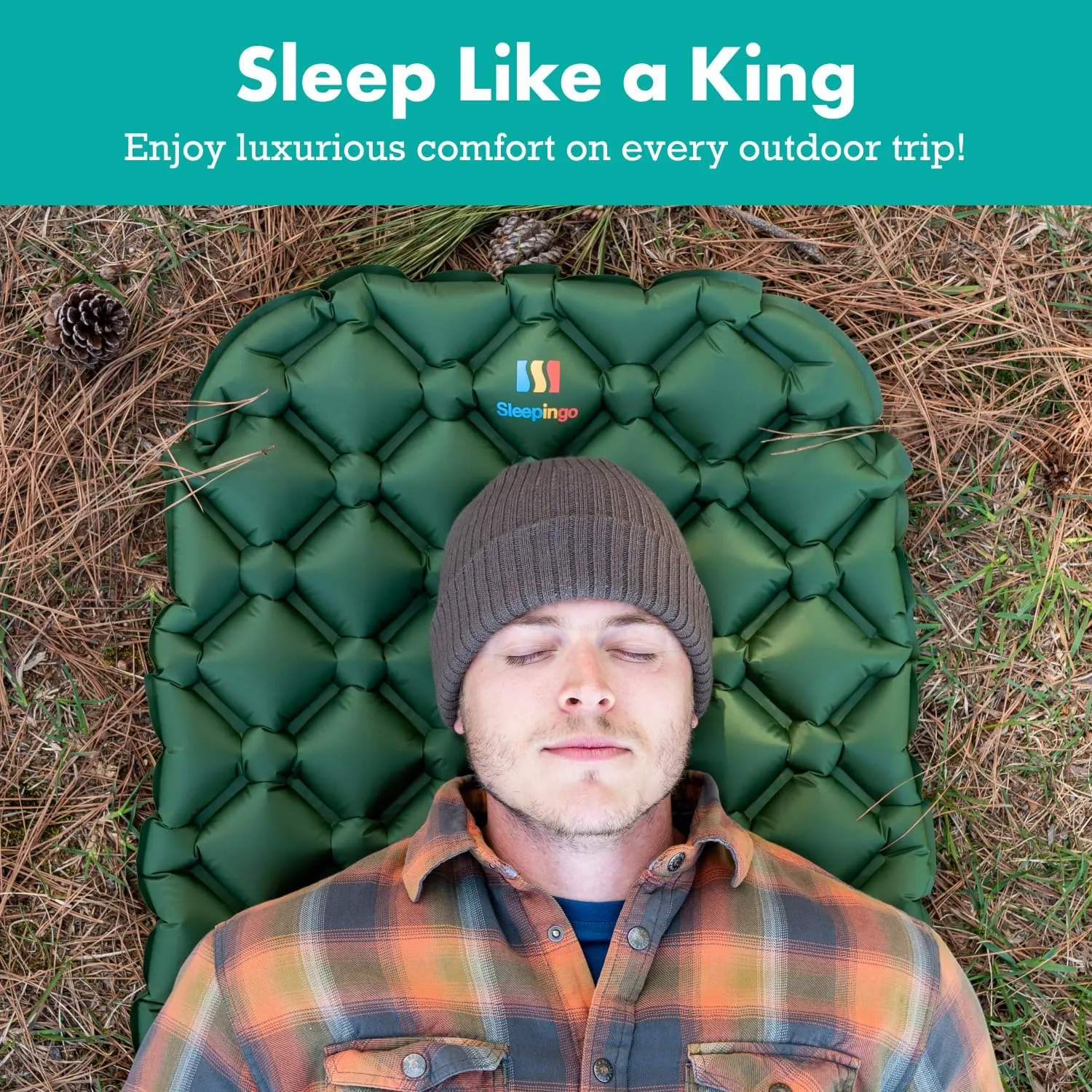 Ultralight Sleeping Pad - Inflatable Sleeping Mat for Camping, Hiking, Backpacking - 74x22 Inches Compact Air Mattress, Waterproof Gear for Travel Outdoors - Green