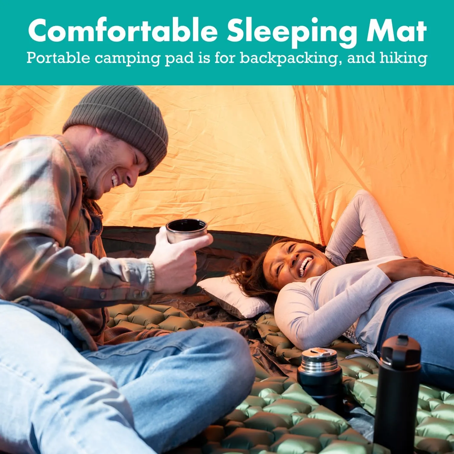 Ultralight Sleeping Pad - Inflatable Sleeping Mat for Camping, Hiking, Backpacking - 74x22 Inches Compact Air Mattress, Waterproof Gear for Travel Outdoors - Green