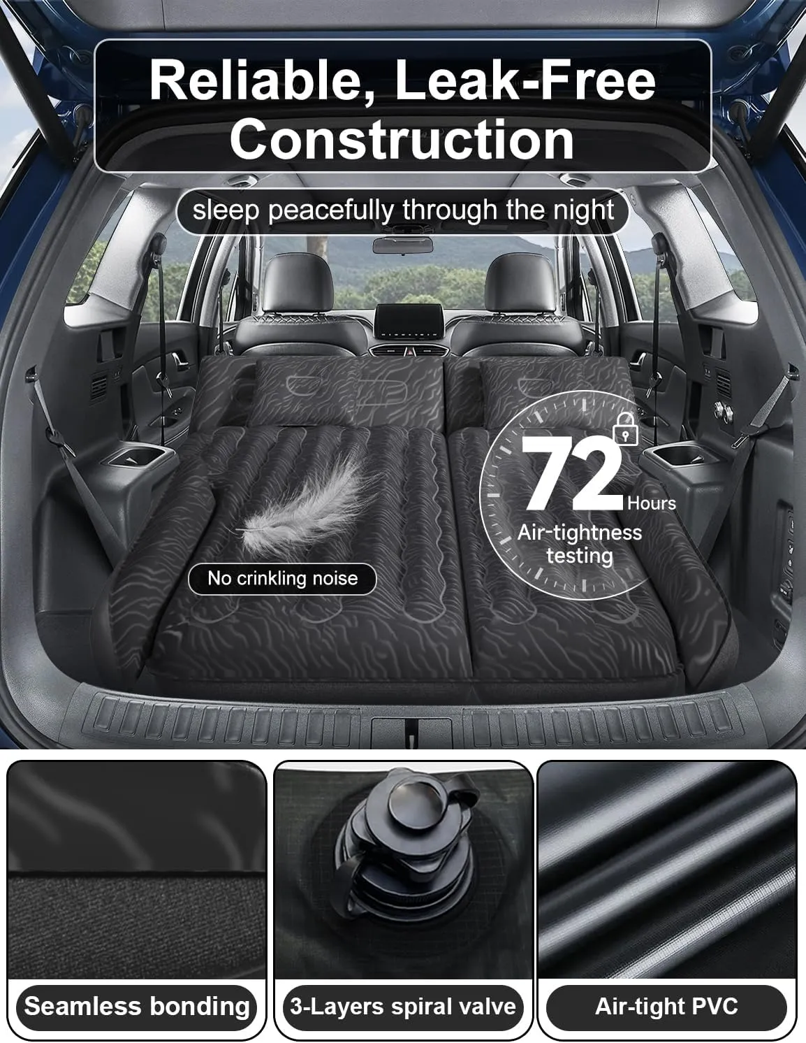 Umbrauto SUV Air Mattress for Car Camping, 6.56ft Length Full Size Airbed for Trunk, Flocked Top & Durable 210T Bottom, Quick Inflation w/Electric Pump Sleeping Bed for Travel