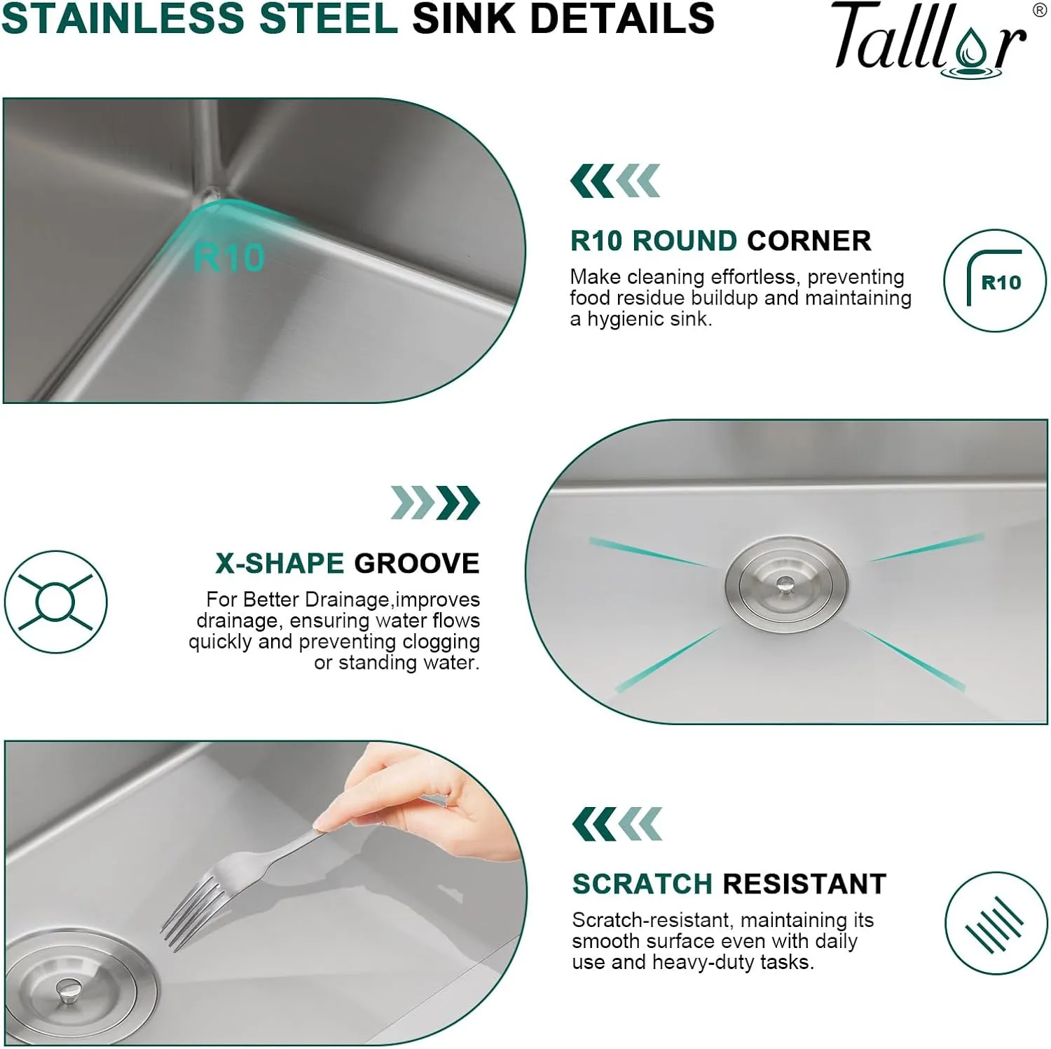 Undermount Kitchen Sink - 28 Inch Undermount 16 Gauge Stainless Steel Kitchen Sink Handmade Under Counter Single Bowl Sinks, 28"x18"x9" #TLU-0028