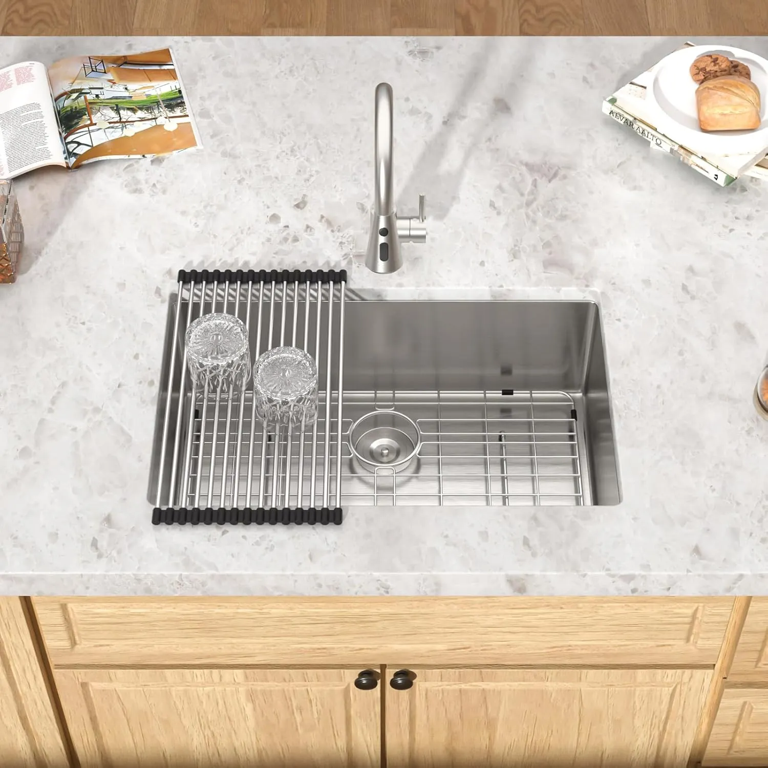 Undermount Kitchen Sink - 28 Inch Undermount 16 Gauge Stainless Steel Kitchen Sink Handmade Under Counter Single Bowl Sinks, 28"x18"x9" #TLU-0028