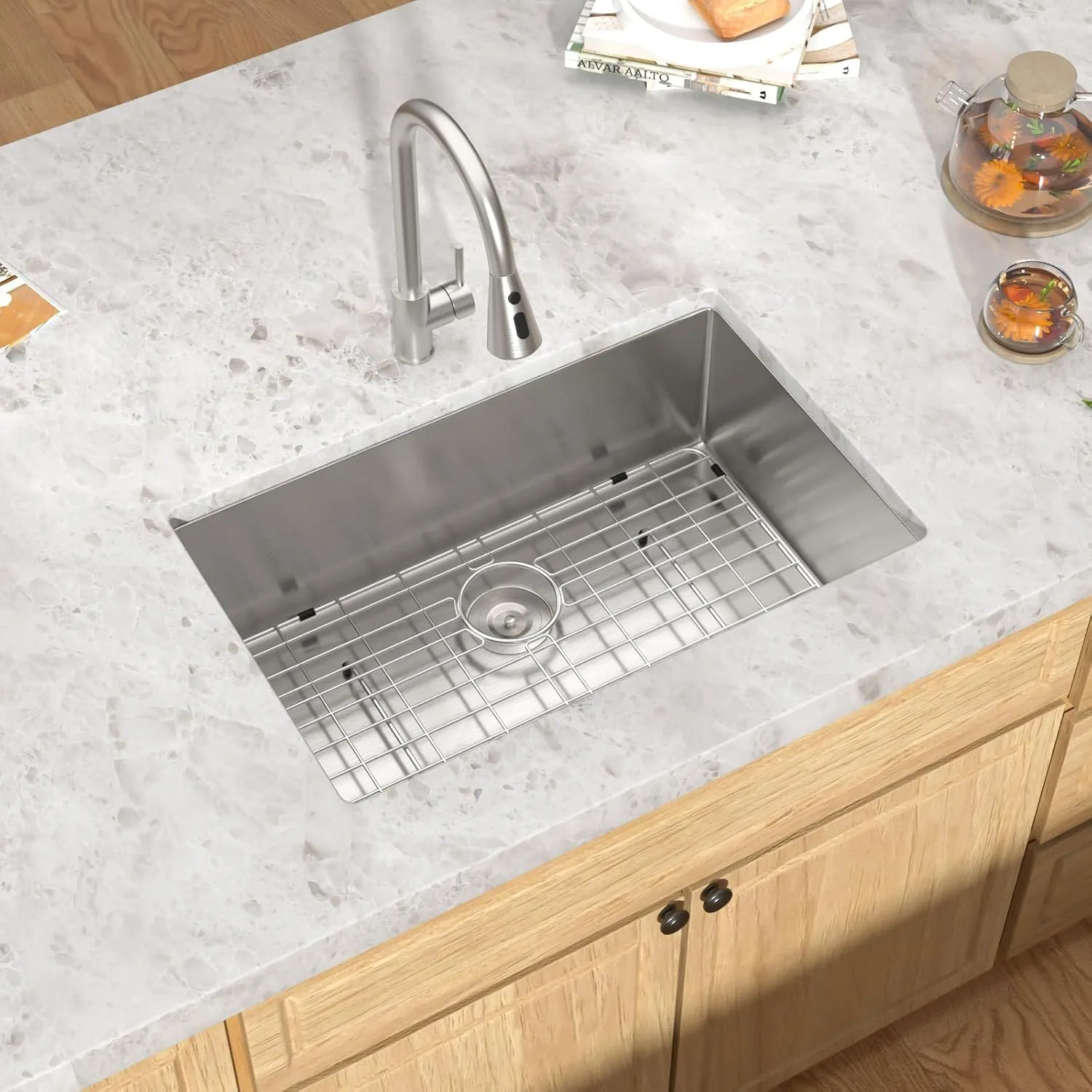 Undermount Kitchen Sink - 28 Inch Undermount 16 Gauge Stainless Steel Kitchen Sink Handmade Under Counter Single Bowl Sinks, 28"x18"x9" #TLU-0028