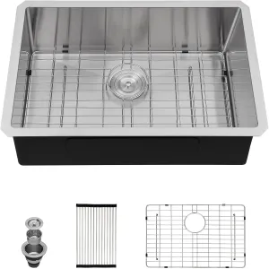 Undermount Kitchen Sink - 28 Inch Undermount 16 Gauge Stainless Steel Kitchen Sink Handmade Under Counter Single Bowl Sinks, 28"x18"x9" #TLU-0028