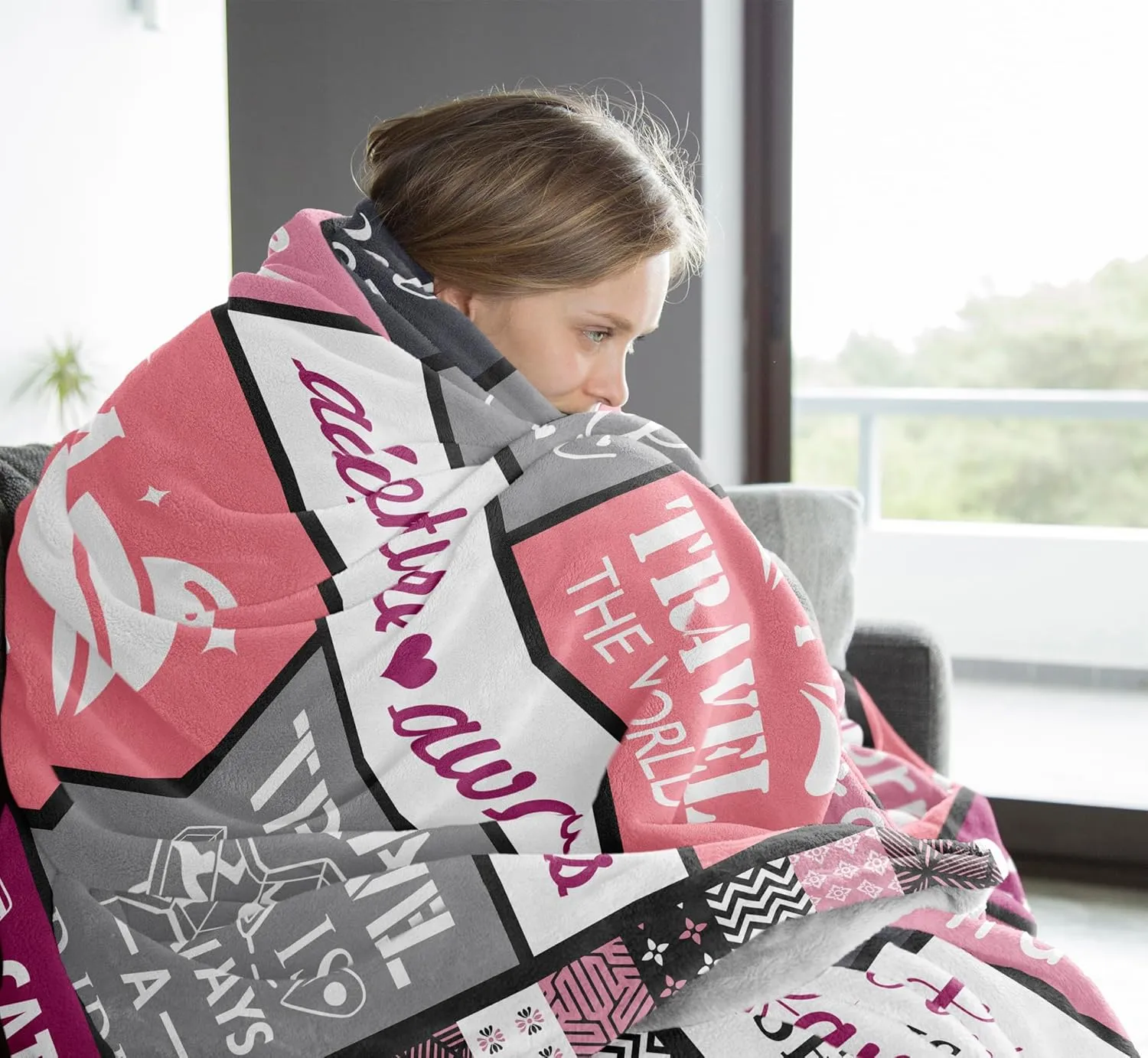 Unique Travel Gifts for Women, Cute Travel Accessories/Essentials for Vacation, Best World Traveler Favor, Presents for People Who Love Traveling Blanket 60x50inches
