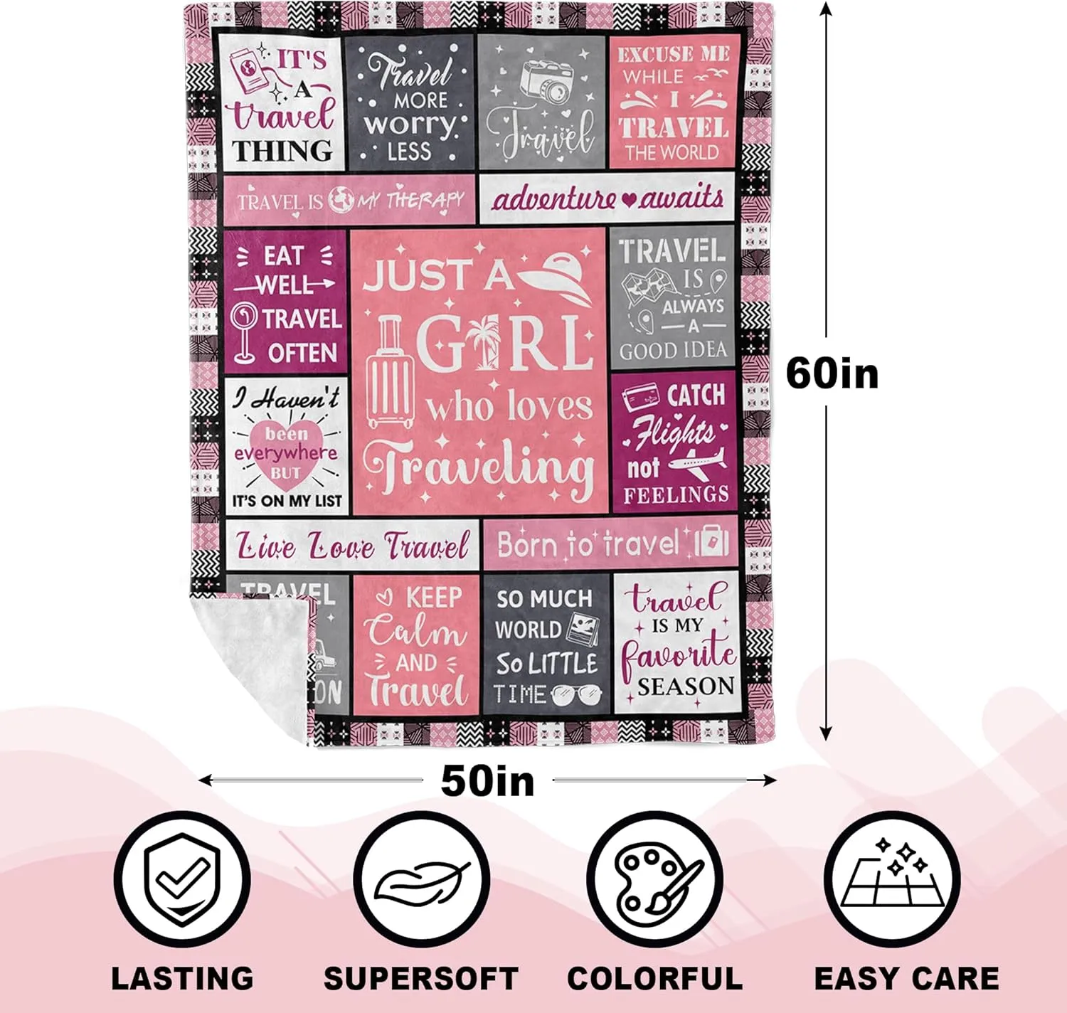 Unique Travel Gifts for Women, Cute Travel Accessories/Essentials for Vacation, Best World Traveler Favor, Presents for People Who Love Traveling Blanket 60x50inches