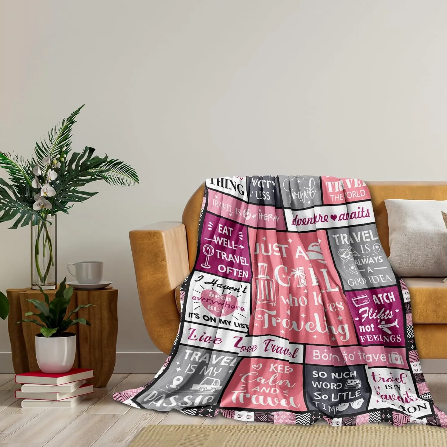 Unique Travel Gifts for Women, Cute Travel Accessories/Essentials for Vacation, Best World Traveler Favor, Presents for People Who Love Traveling Blanket 60x50inches