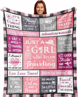 Unique Travel Gifts for Women, Cute Travel Accessories/Essentials for Vacation, Best World Traveler Favor, Presents for People Who Love Traveling Blanket 60x50inches