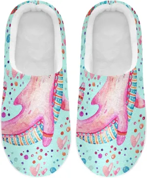 Unisex Memory Foam House Slippers Non-Skid Soft Warm Sole Coral Fleece Slip-on Closed Toe Hand Free Shoes for Bedroom Travel 6-17