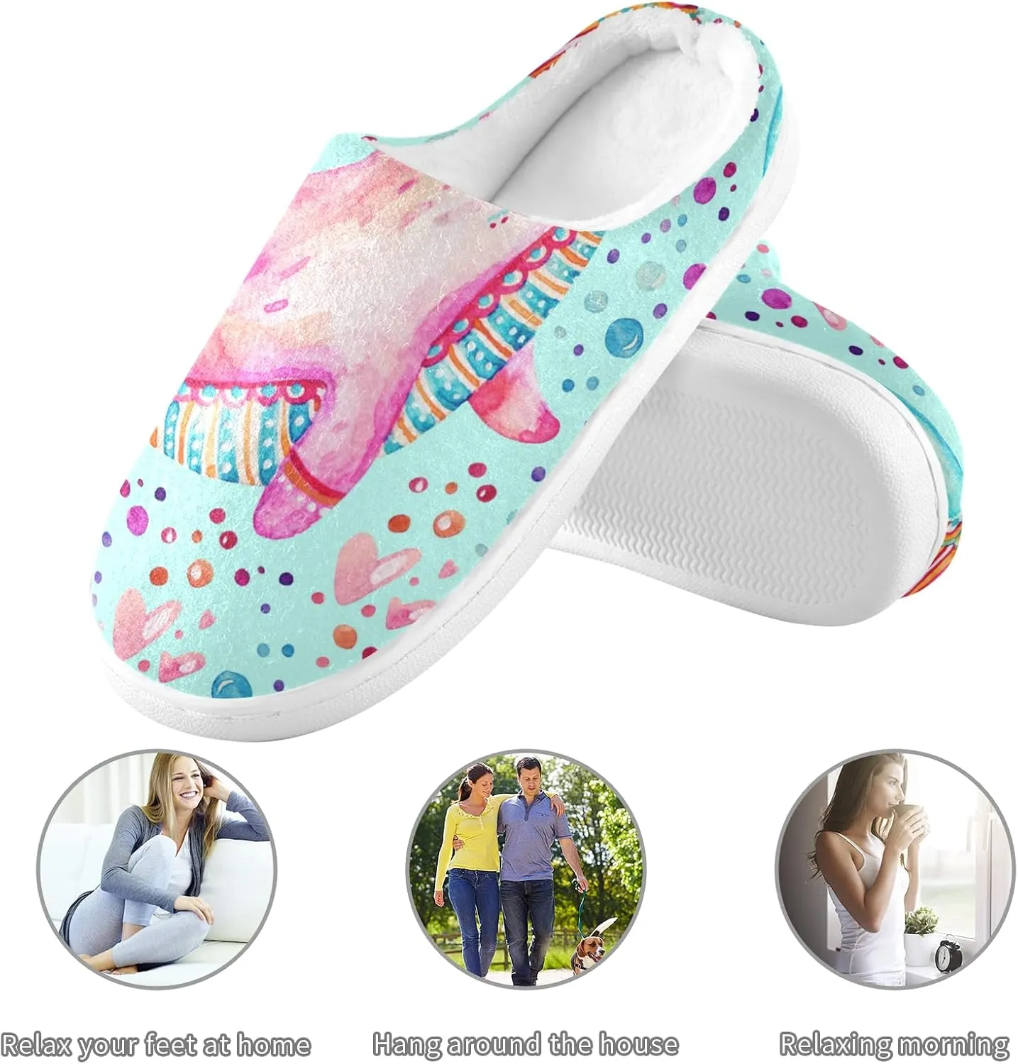 Unisex Memory Foam House Slippers Non-Skid Soft Warm Sole Coral Fleece Slip-on Closed Toe Hand Free Shoes for Bedroom Travel 6-17