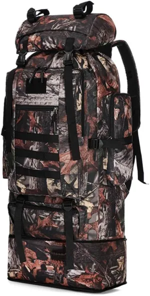 UNISTRENGH 100L Internal Frame Backpack MOLLE Rucksack Lightweight Hiking Camping Waterproof Trekking Bag for Backpacking (Leaf camouflage)